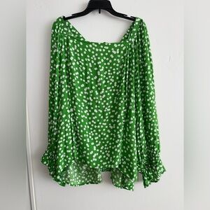 The Get Green Polka Dot Smocked Tie Back Cottagecore Blouse | 4X Plus Size